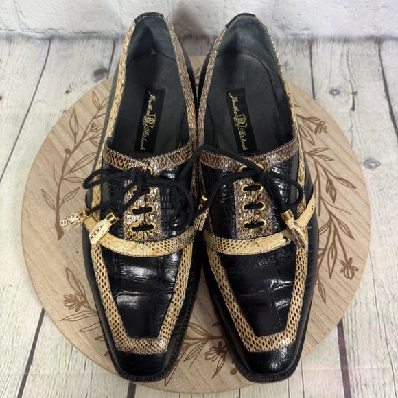Jonathan Richards Black White Genuine Snake Leather Wingtip Shoes Mens Size 10 main image 9